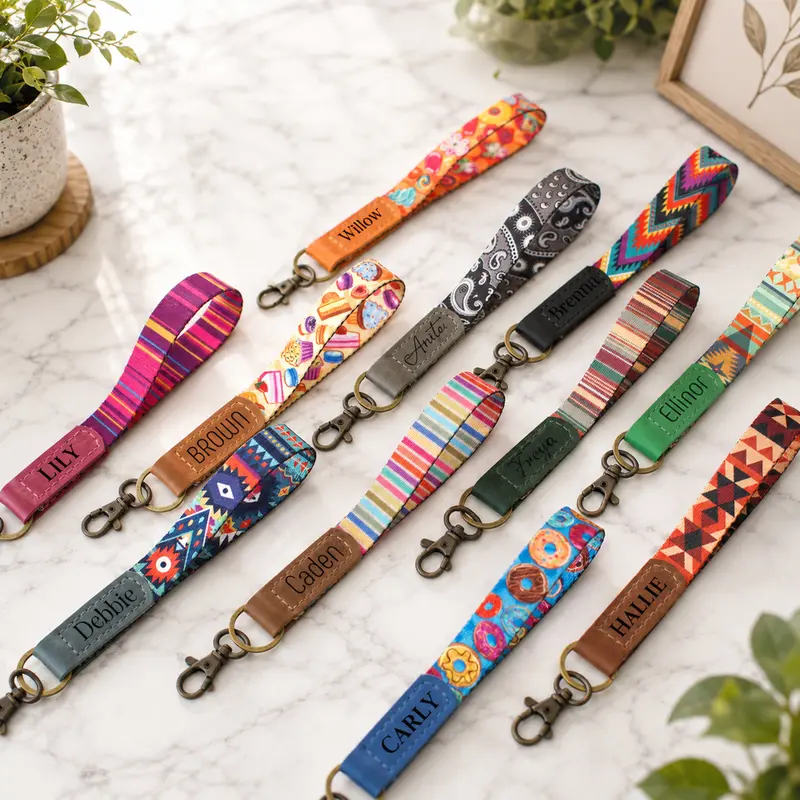 Personalized 'Artisan Loop' Woven Wristlet Keychain – Custom Engraved Leather Tag & Heavy-Duty Swivel Clasp