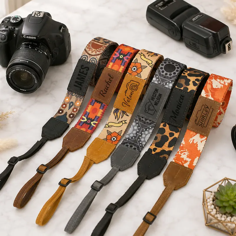 Personalized 'Artisan Vision' Leather & Nylon Camera Strap – 6 Custom Patterns & Engraved Inserts