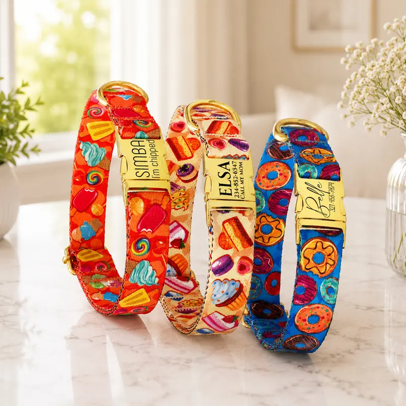 Personalized Cookies Dog Collar with Engraved Metal Buckle – Sweet Patterns