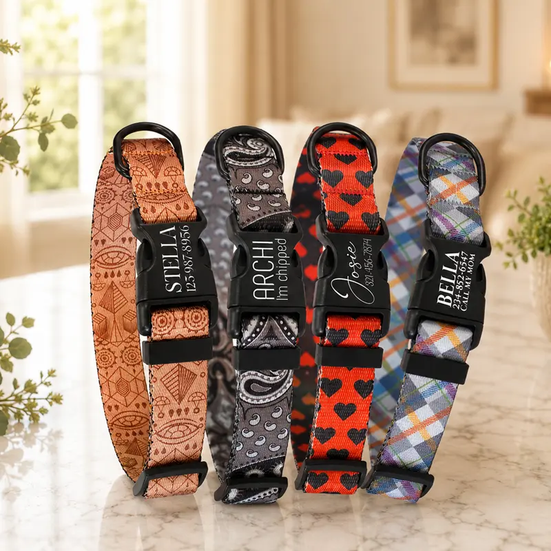 Personalized Patterned Dog Collar – Custom Engraved Buckle & Handmade Quality