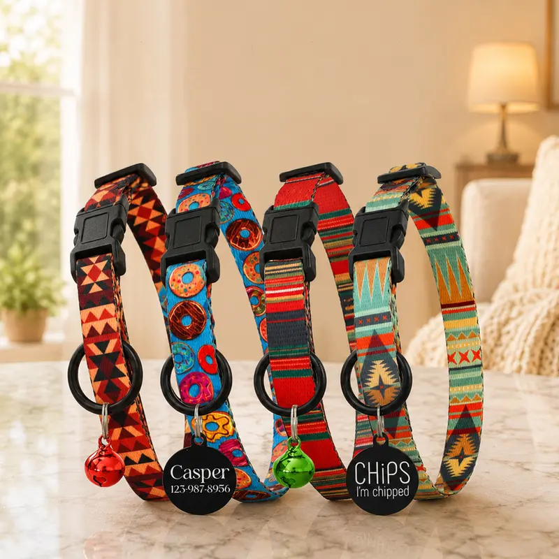 Personalized Printed Cat Collar – Safety Breakaway Buckle & Custom ID Name Tag