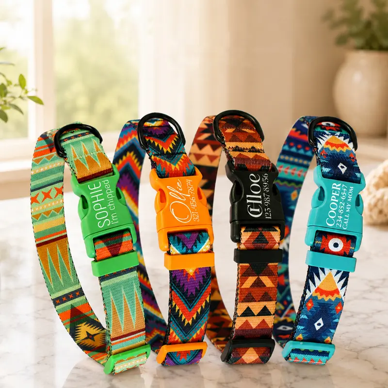 Personalized 'Tribal & Aztec' Dog Collar – Custom Engraved Name & Ethnic Charm