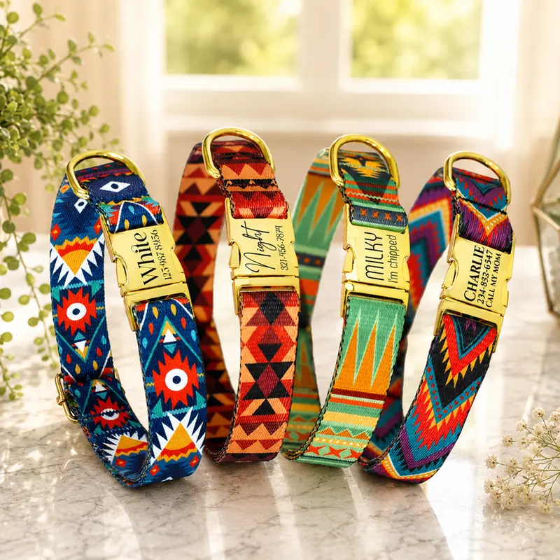 Personalized Tribal Dog Collars with Engraved Buckle - Unique Patterns