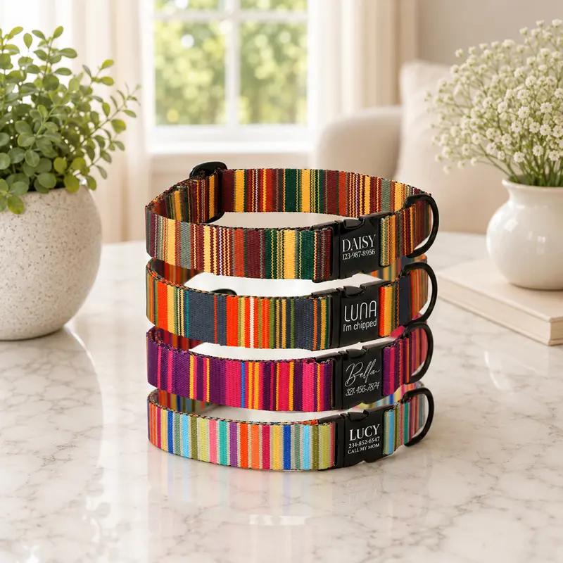 Personalized Vibrant Striped Dog Collar – High-Energy Style & Custom Buckle