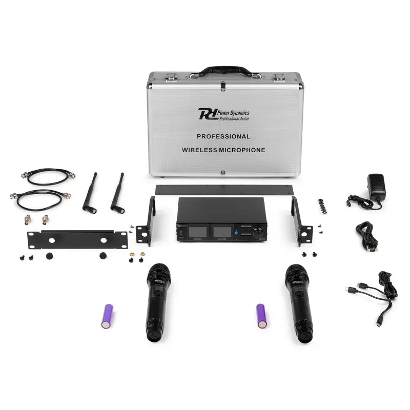 Power Dynamics PD522 Professionelles UHF-Dual-Handmikrofonsystem mit 2 Kondensator-Handmikrofonen
