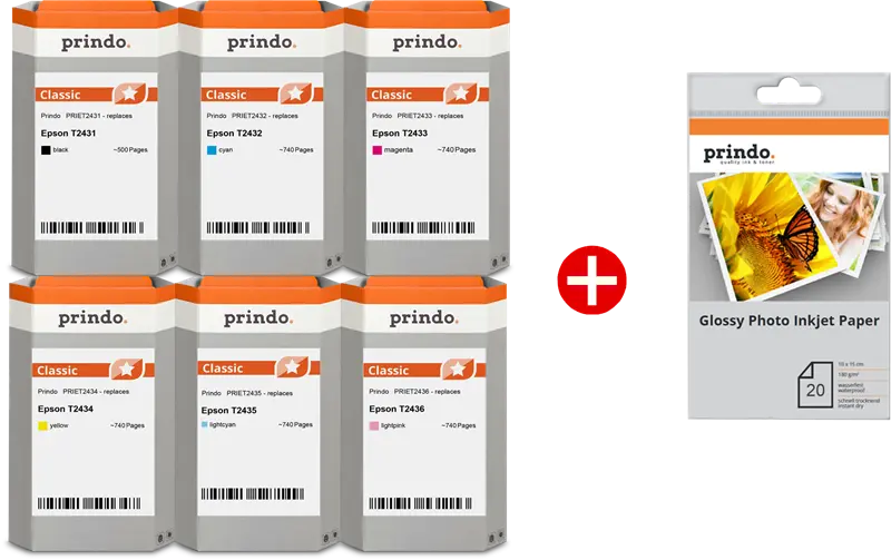 Prindo Classic Schwarz / Cyan / Magenta / Gelb / Cyan (hell) / Pink (hell) Value Pack PRSET2438 MCVP