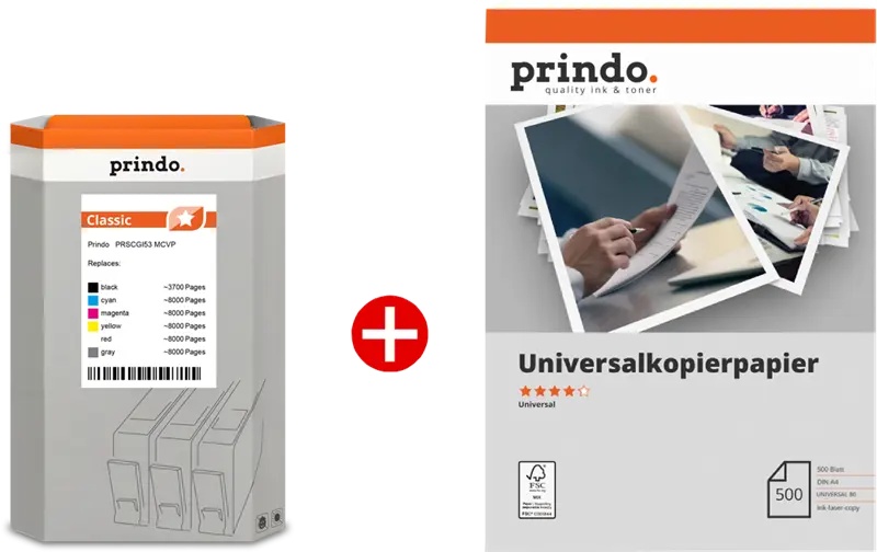 Prindo Classic Schwarz / Cyan / Magenta / Gelb / Rot / Grau / Weiss Value Pack PRSCGI53 MCVP