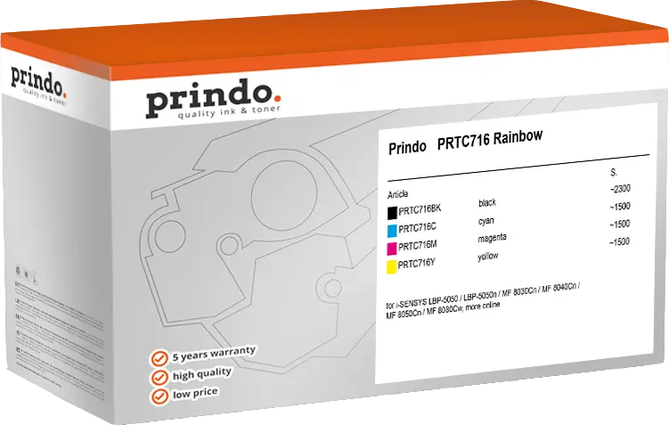 Prindo Classic Schwarz / Cyan / Magenta / Gelb Value Pack PRTC716 Rainbow