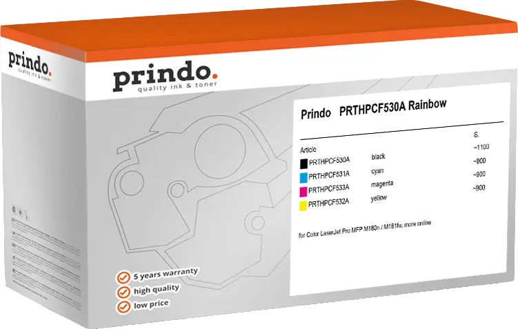 Prindo Classic Schwarz / Cyan / Magenta / Gelb Value Pack PRTHPCF530A Rainbow