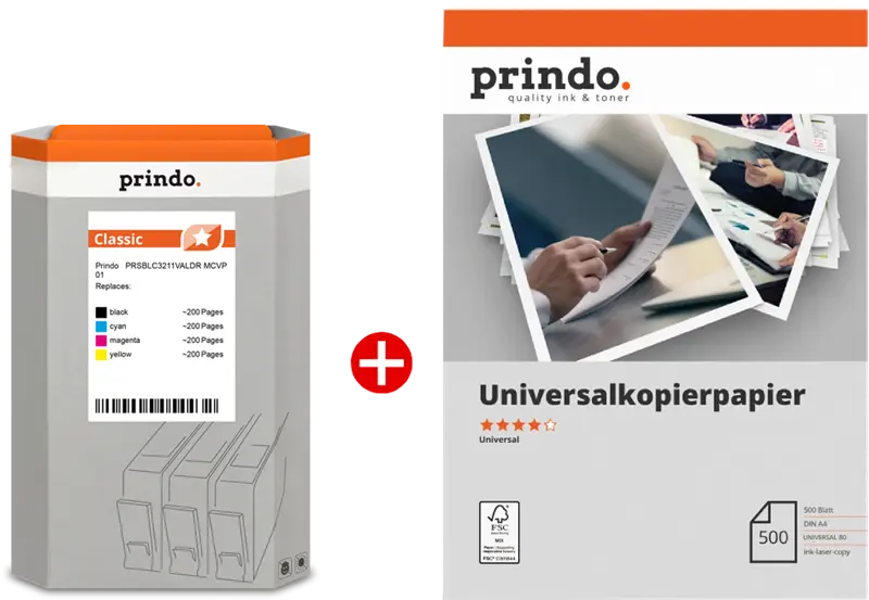 Prindo Classic Schwarz / Cyan / Magenta / Gelb / Weiss Value Pack PRSBLC3211VALDR MCVP 01