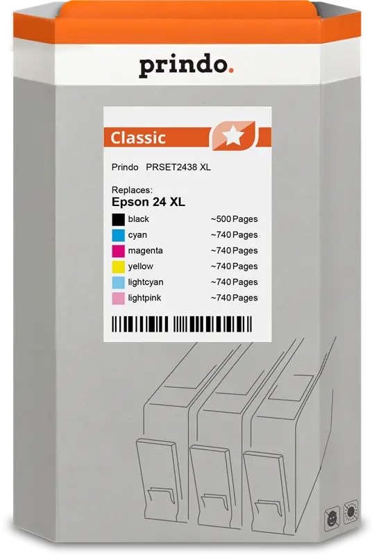 Prindo Classic XL Multipack Schwarz / Cyan / Magenta / Gelb / Cyan (hell) / Pink (hell) (PRSET2438)