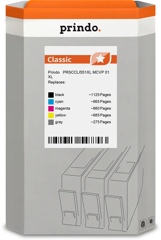 Prindo Classic XL Multipack Schwarz / Cyan / Magenta / Gelb / Grau (PRSCCLI551XL MCVP 01)