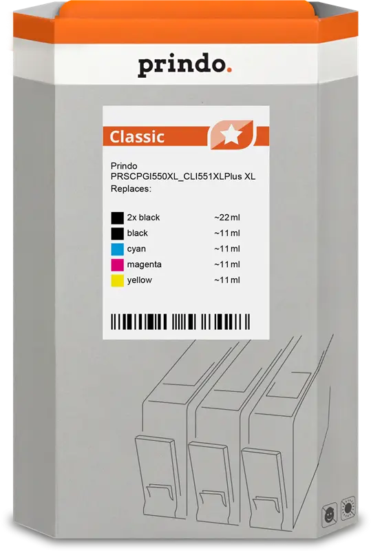 Prindo Classic XL Multipack Schwarz / Cyan / Magenta / Gelb (PRSCPGI550XL_CLI551XLPlus)