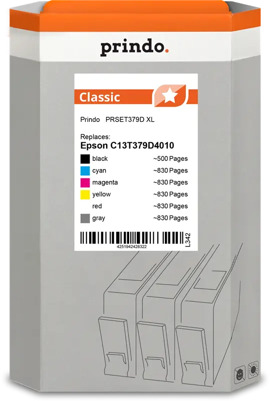 Prindo Classic XL Multipack Schwarz / Cyan / Magenta / Gelb / Rot / Grau (PRSET379D)