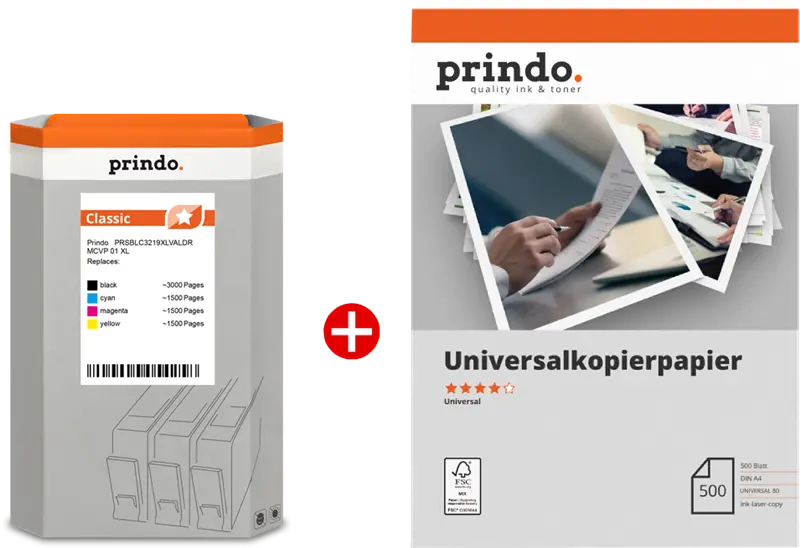 Prindo Classic XL Schwarz / Cyan / Magenta / Gelb / Weiss Value Pack PRSBLC3219XLVALDR MCVP 01