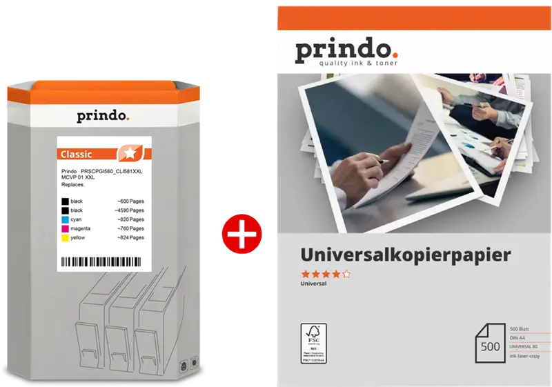 Prindo Classic XXL Schwarz / Schwarz / Cyan / Magenta / Gelb / Weiss Value Pack PRSCPGI580_CLI581XXL MCVP 01