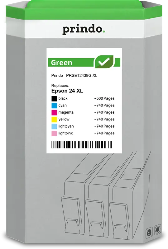 Prindo Green XL Multipack Schwarz / Cyan / Magenta / Gelb / Cyan (hell) / Pink (hell) (PRSET2438G)