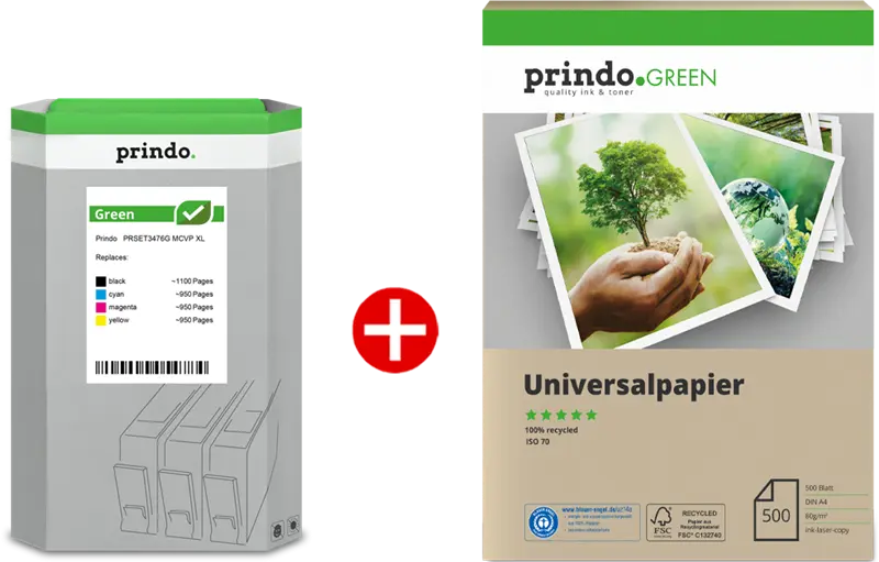 Prindo Green XL Schwarz / Cyan / Magenta / Gelb / rauchweiß Value Pack PRSET3476G MCVP