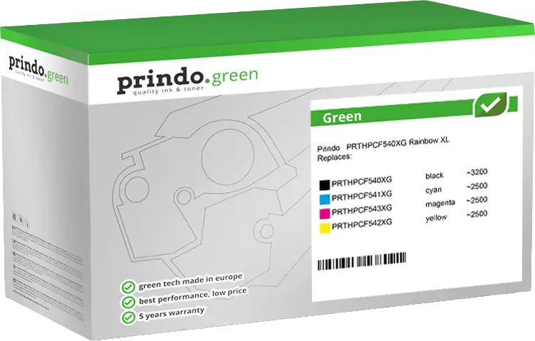 Prindo Green XL Schwarz / Cyan / Magenta / Gelb Value Pack PRTHPCF540XG Rainbow