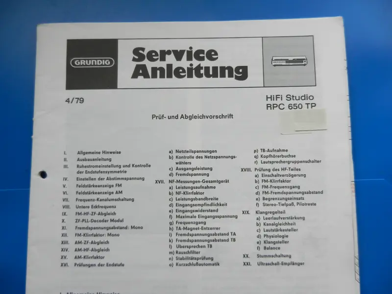 RPC650TP Hifi Studio Original Service Manual von GRUNDIG