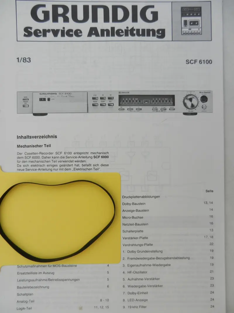 SCF6100 SCF 6100 Capstan Riemen für GRUNDIG Hifi Cassettendeck
