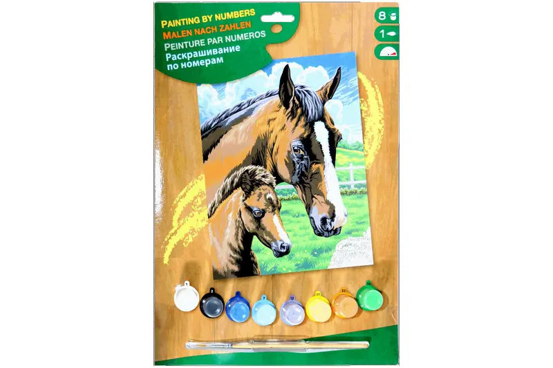 Stute mit Fohlen Sequin Art 0030 Malen nach Zahlen Kinder ab 8 Jahre 22x30 cm