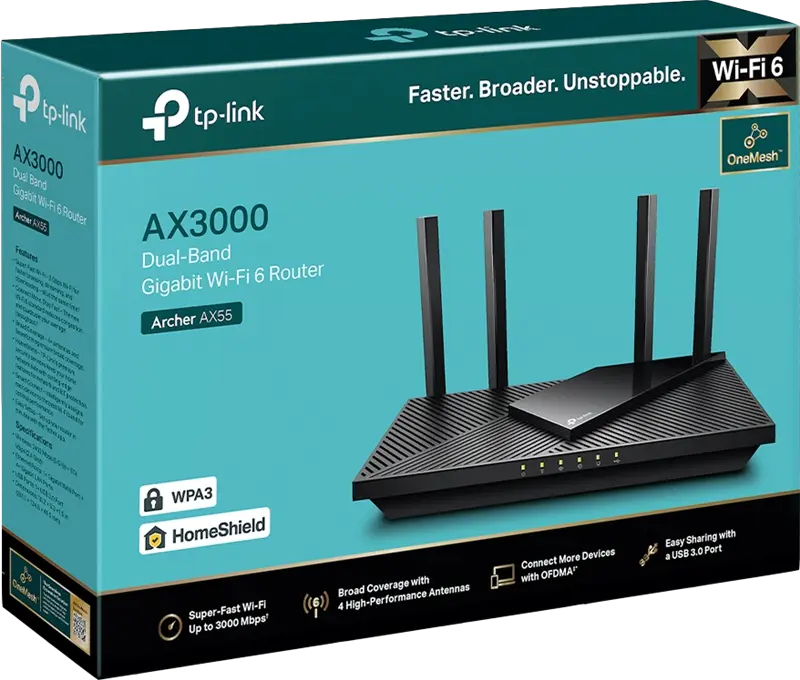 TP-Link AX3000 Dual Band Gigabit Wi-Fi 6 Router Schwarz