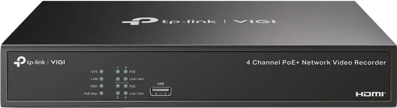 TP-Link VIGI NVR1004H-4P Netzwerk-Videorekorder Schwarz