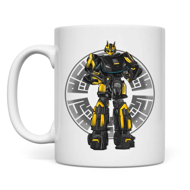 weiße Tasse beidseitig Racebot gelber Helm