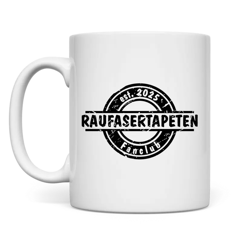weiße Tasse beidseitig Raufastertapeten Fanclub