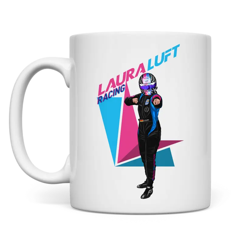 weiße Tasse beidseitig Rennfahrerin Laura Luft Racing