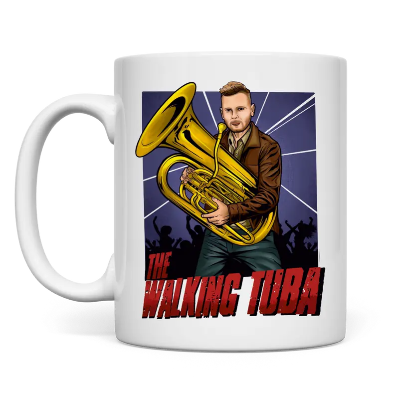 weiße Tasse beidseitig The walking Tuba